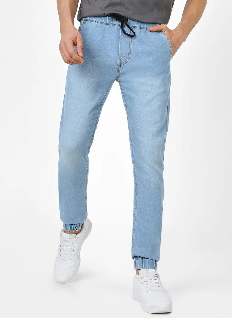Urbano Fashion Men's Light Blue Slim Fit Stretch Jogger Jeans
